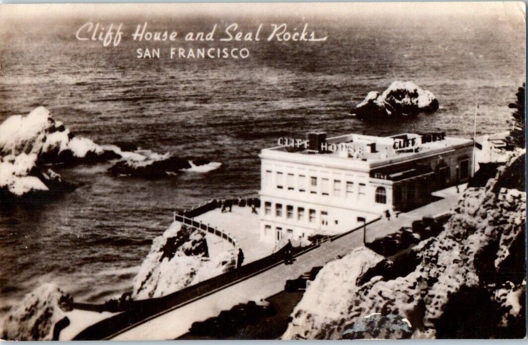 c. 1909 Vintage RPPC Cliff House & Seal Rocks Ocean San Francisco, CA Postcard 