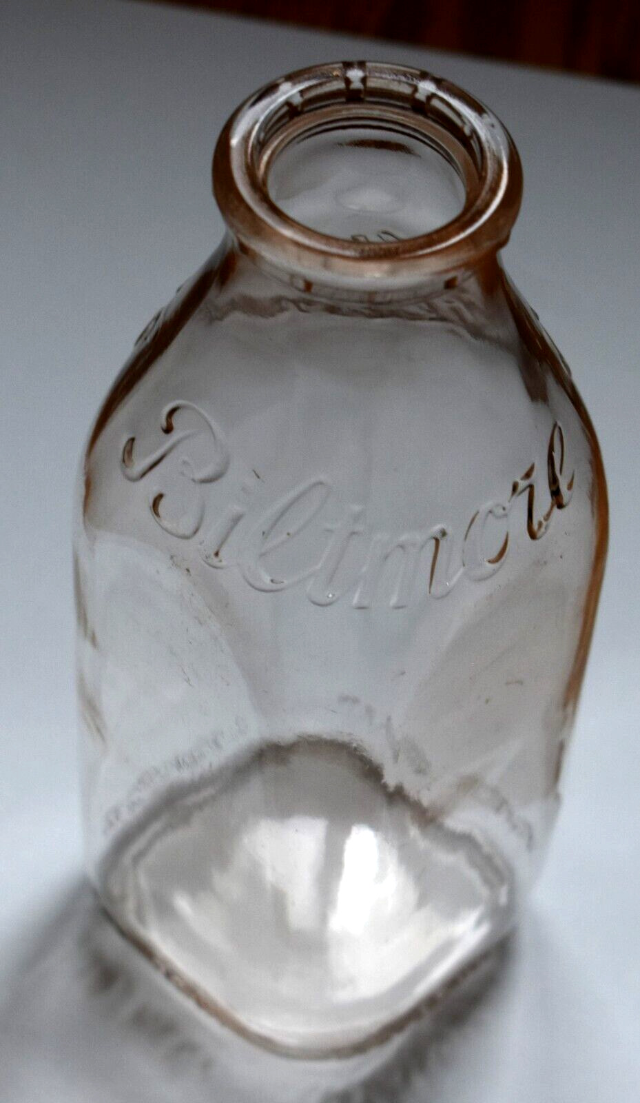 BILTMORE DAIRY FARMS One Quart Milk Bottle Embossed Pink Tint Vintage