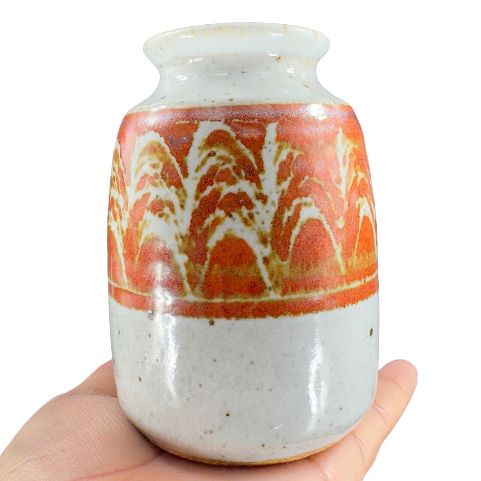 Studio Pottery Stoneware Speckled Glaze Vase Vessel Artist Signed Vase Gray Red