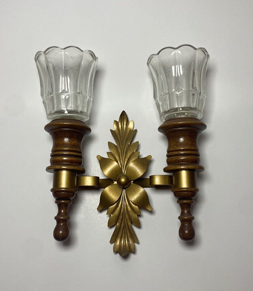 Vintage-Double CANDLE WALL SCONCE Votive & Gold MCM Homco Co.