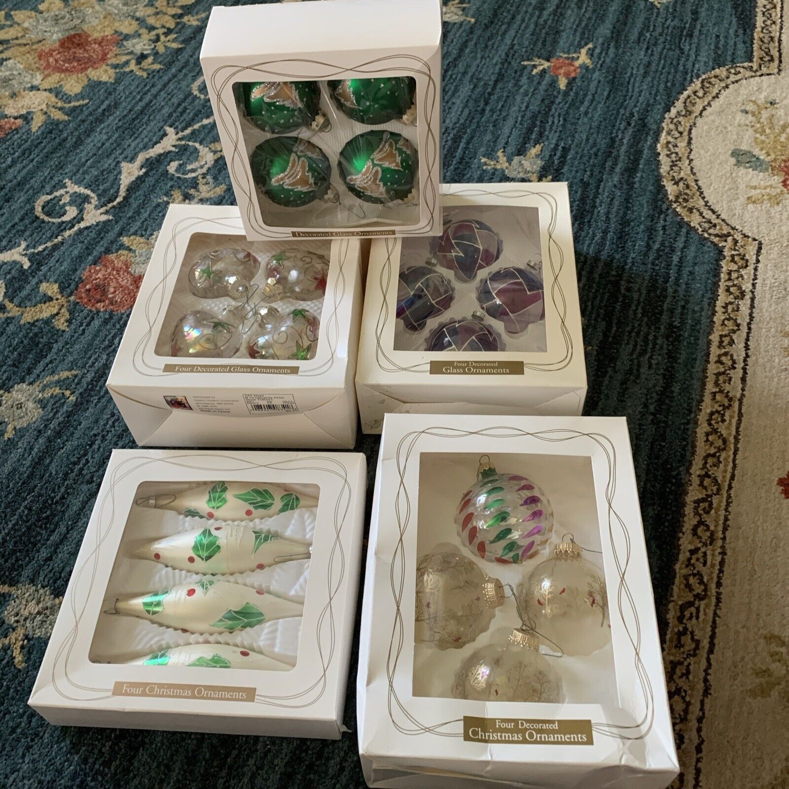 Vintage Dayton Hudson Glass Christmas Ornaments, Santas, lot of 5 boxes