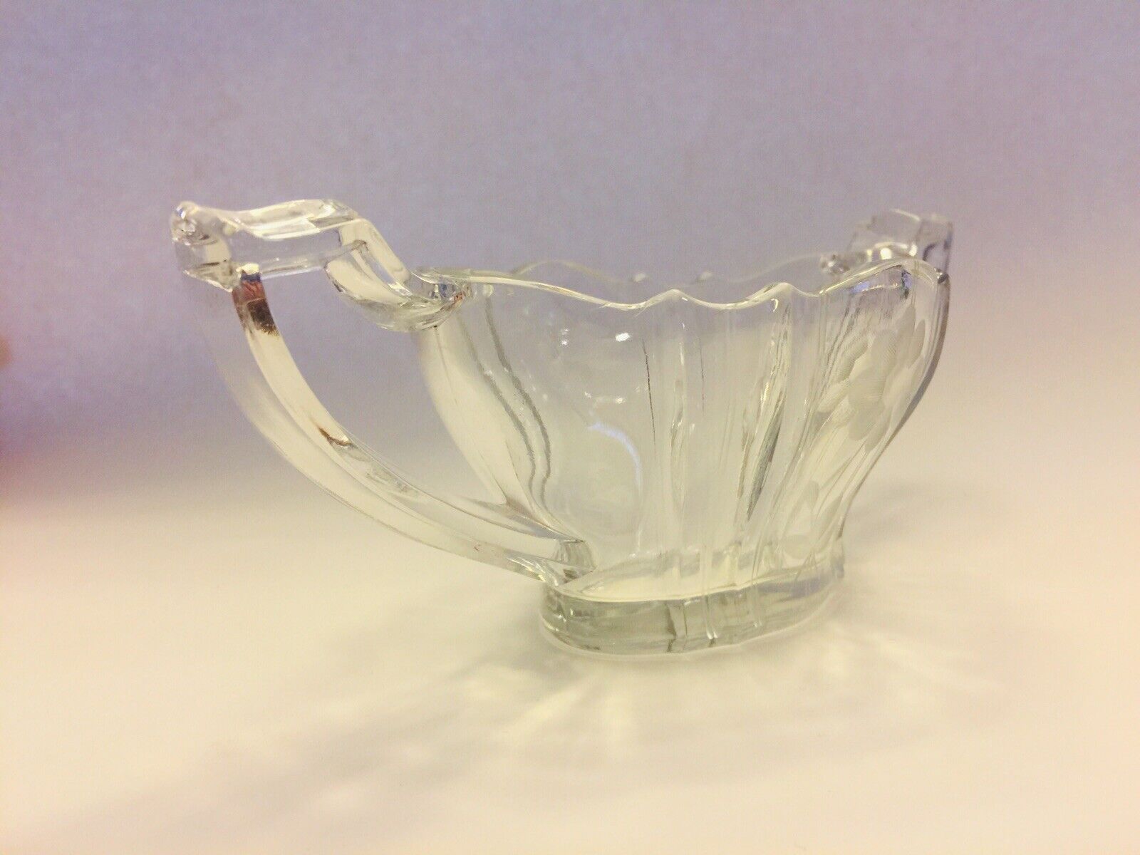Vintage Etched Glass Nut Candy Dish Small Mid Century Handles