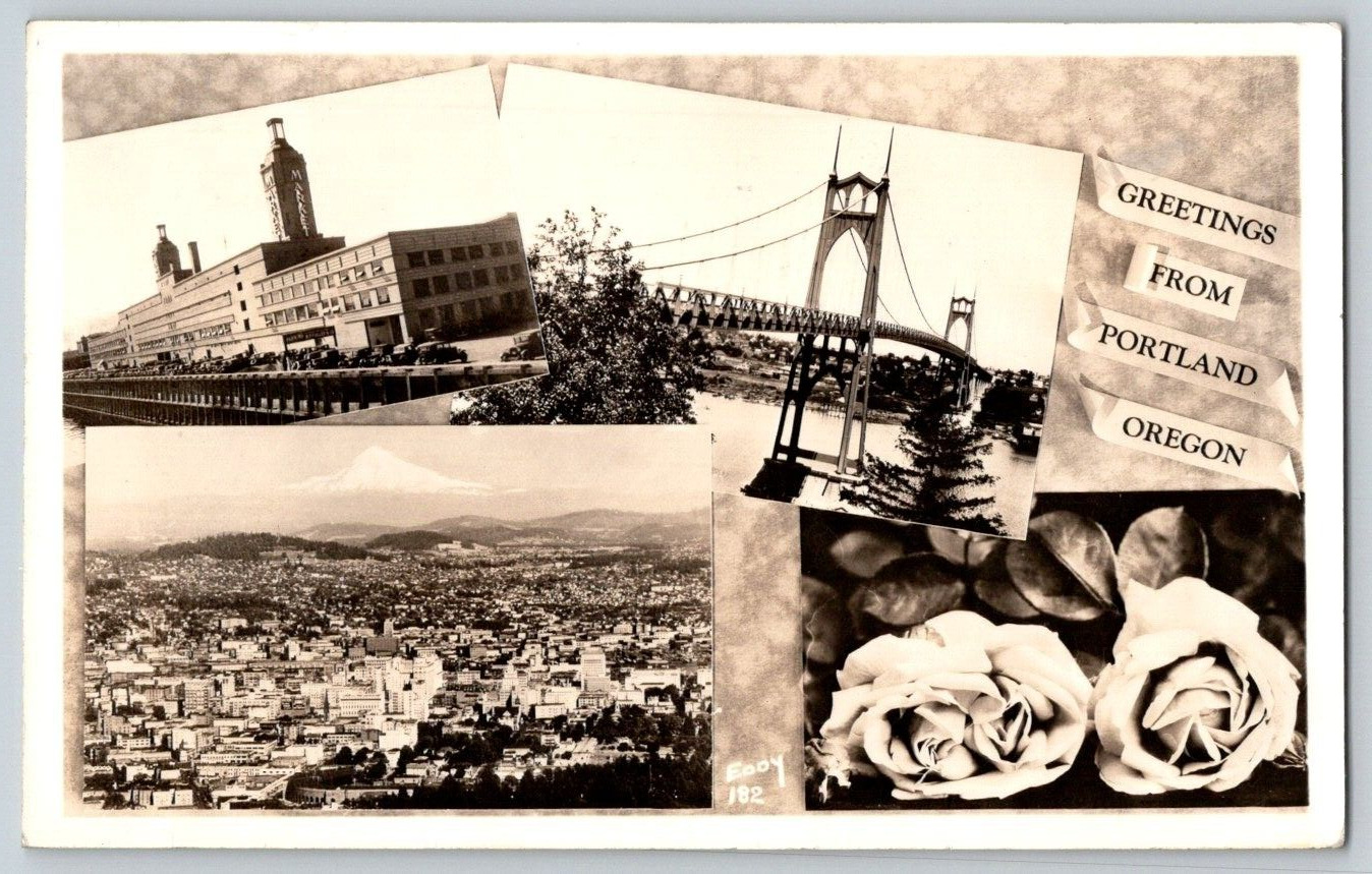RPPC Postcard~ Multi View~ Greetings From Portland, Oregon~ 1939 Portland Cancel