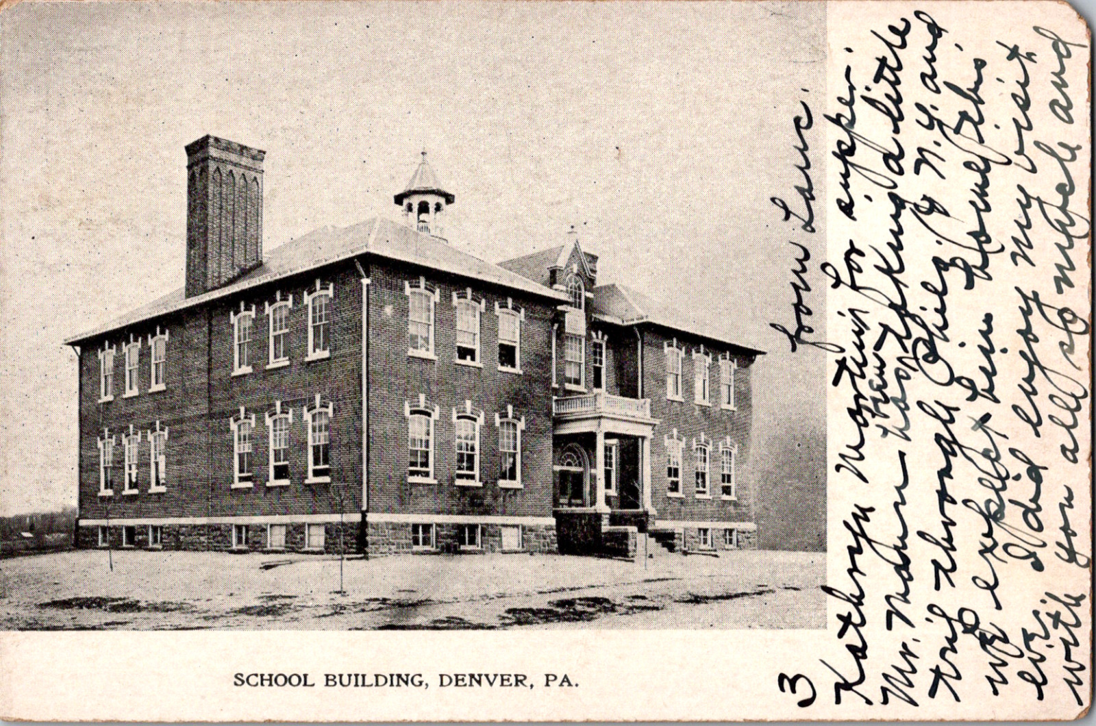 C. 1905 Old School Building Denver Street View PA Postcard Lancaster County