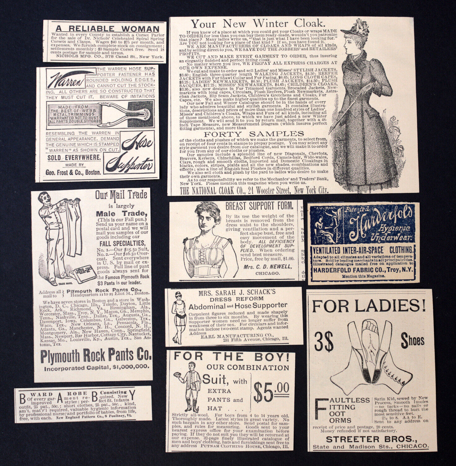 10 Original Antique 1891 Clothing Ads for Men, Boys, Women Baby Old Print Ad Lot