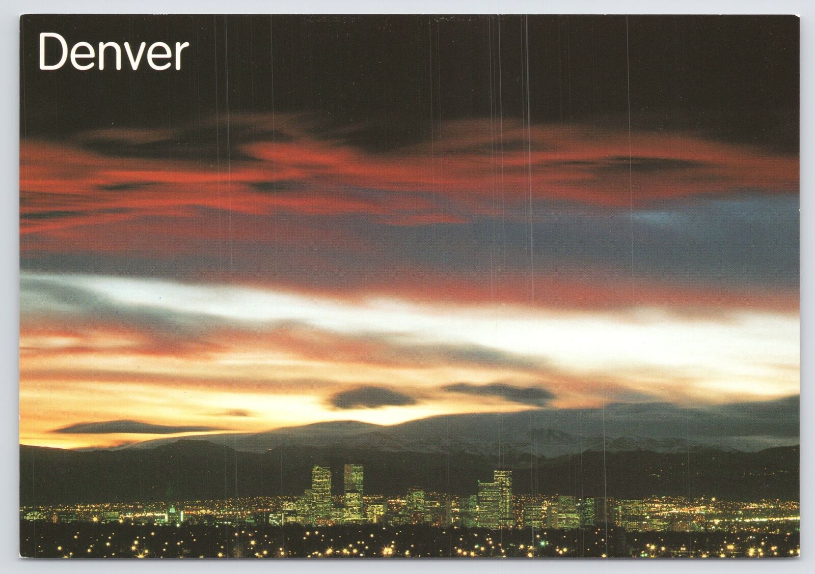 Denver Colorado~Panorama of Skyline At Sunset~Continental Postcard