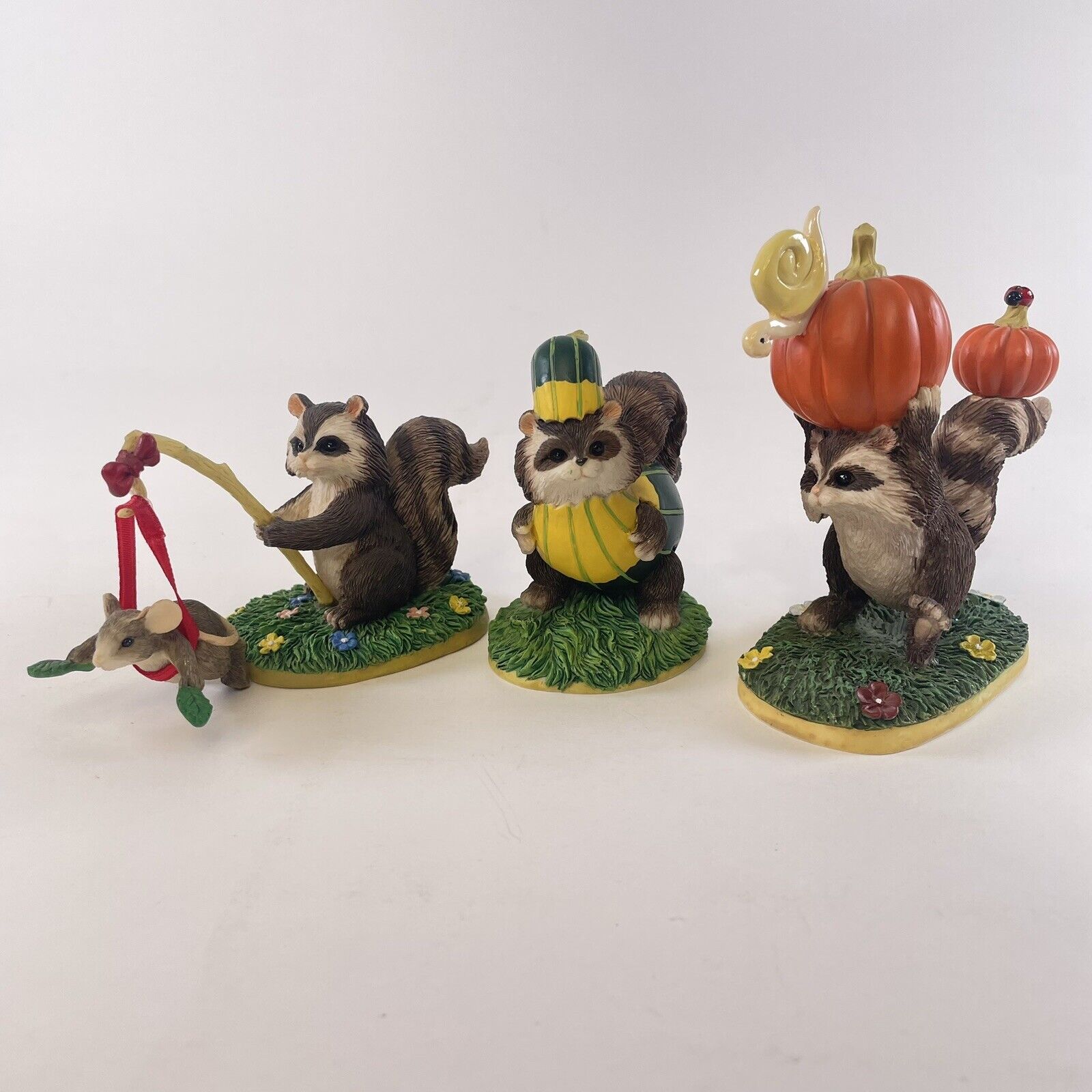 Lot of 3 Fitz & Floyd Silvestri Charming Tails Raccoon Mouse Pumpkin Figurines