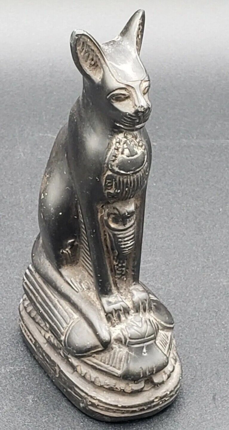 VTG Ancient Egyptian Statue Figurine Egypt Cat Goddess Bast Bastet Black Cobra