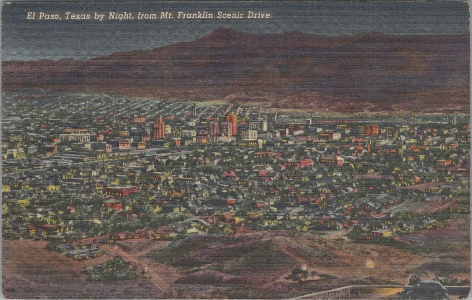Postcard El Paso Texas by Night from Mt Franklin Scenic Drive 
