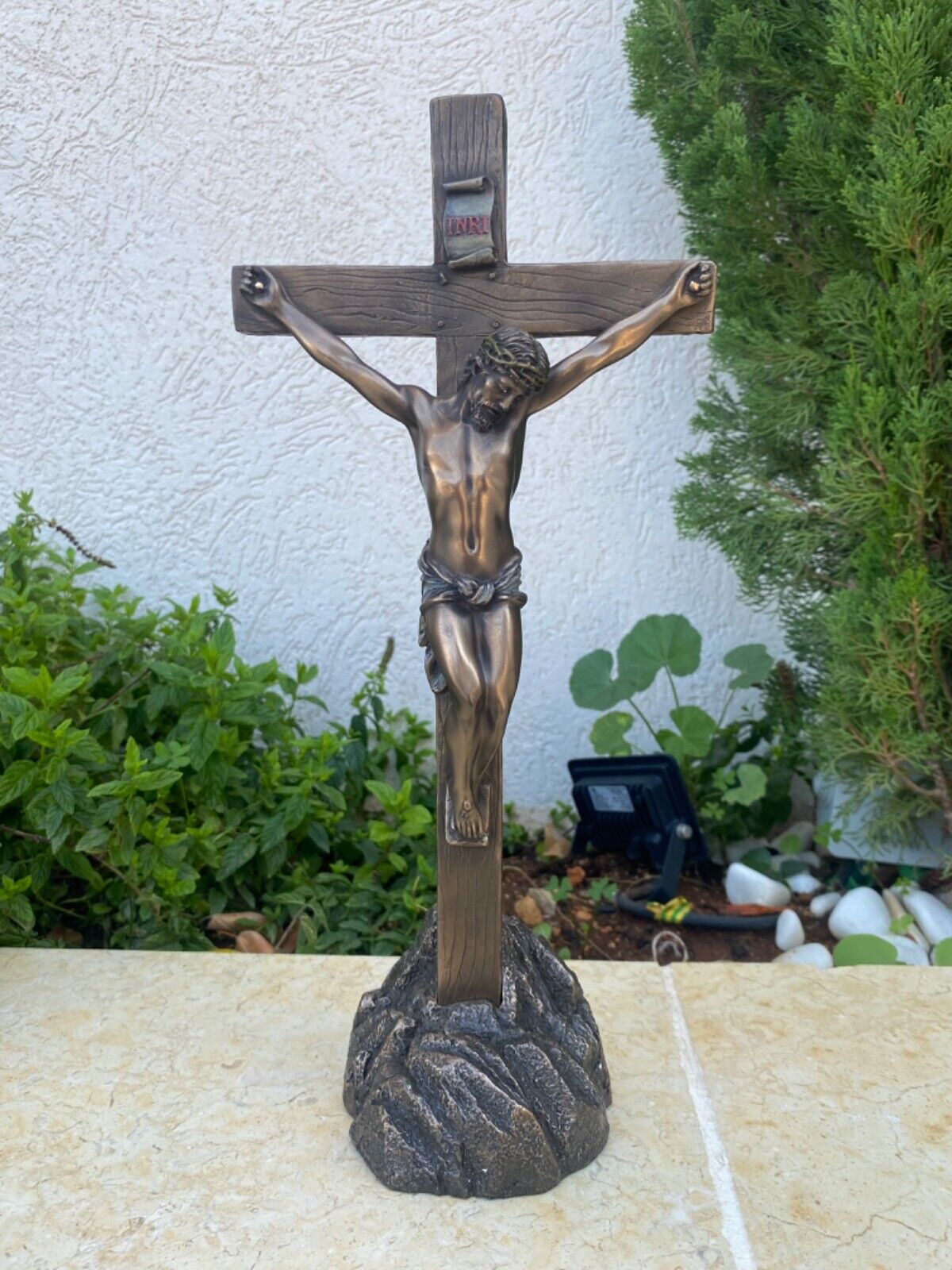 13” standing Crucifix , hand made , made of premium polyresin plated bronze