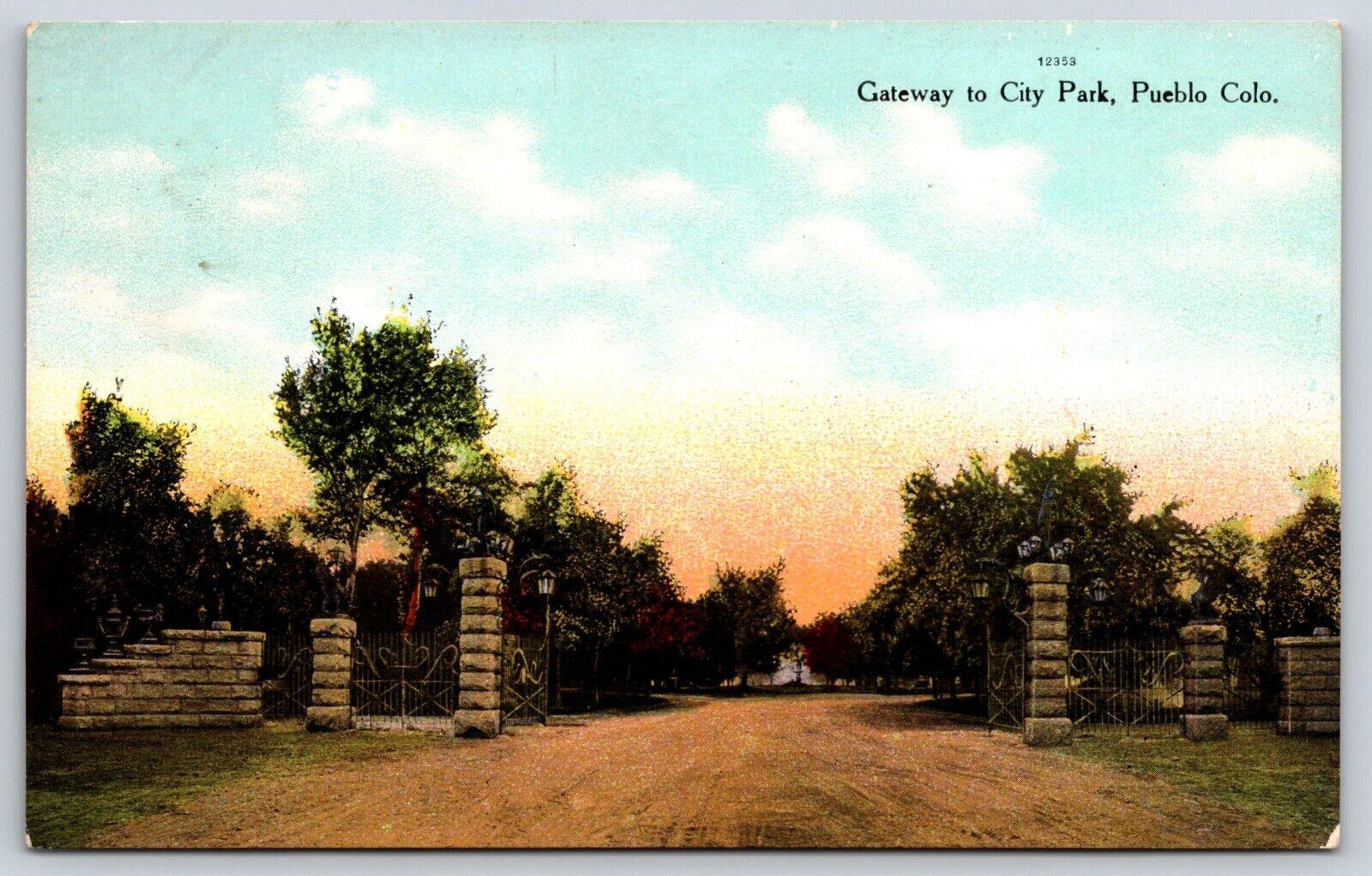 Pueblo CO-Colorado, Gateway To City Park, Gates, Antique, Vintage Postcard