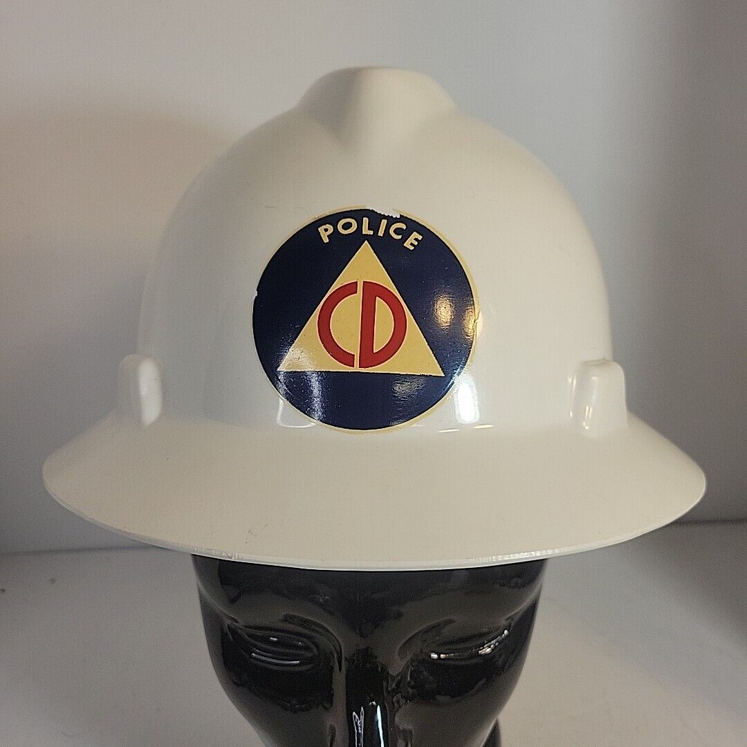 Vintage 1963 Civil Defense Police White Hard Hat Albert Grafton Great Condition