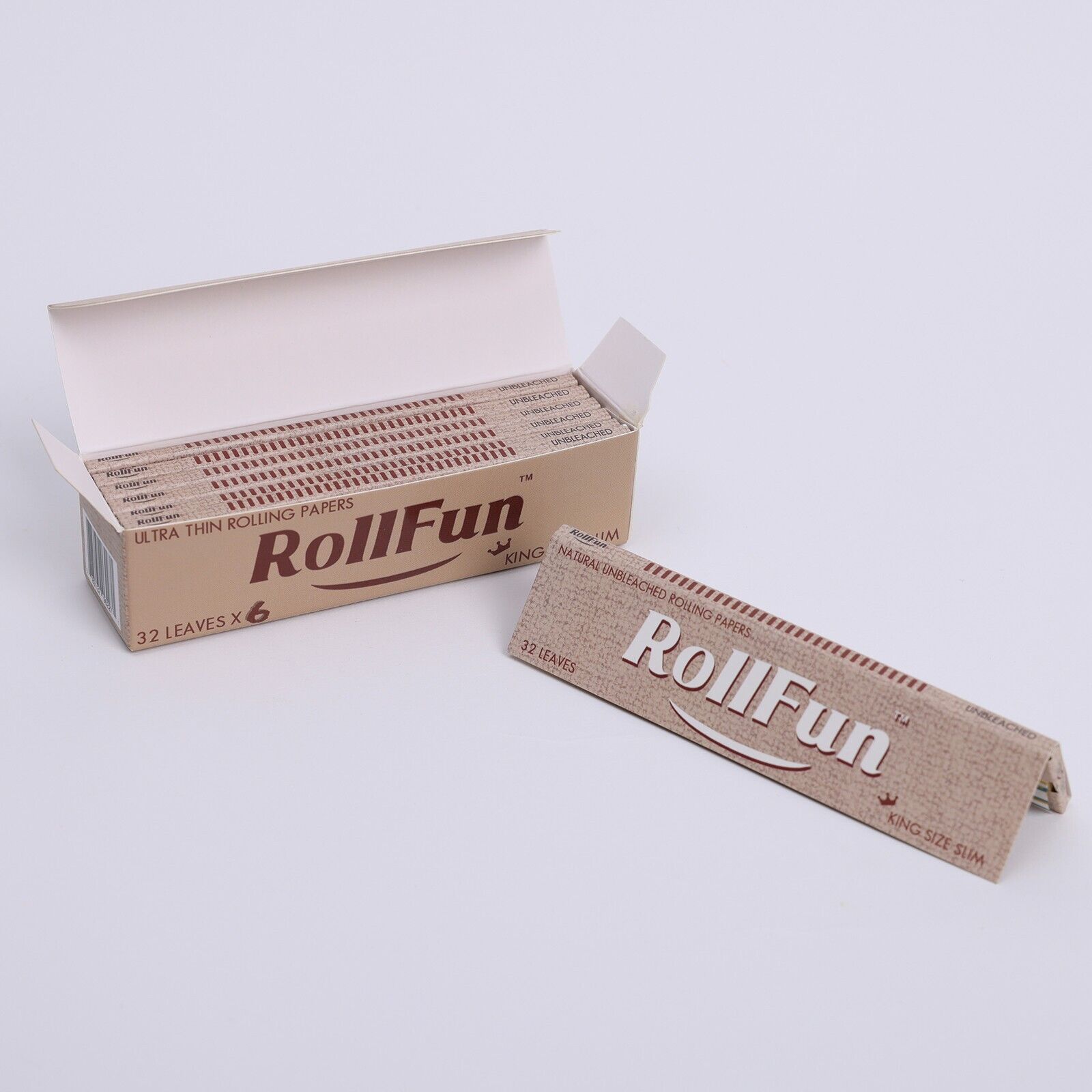 RollFun Unbleached Wood Rolling Paper King Size 108 mm Cigarette Smoking 1 Box