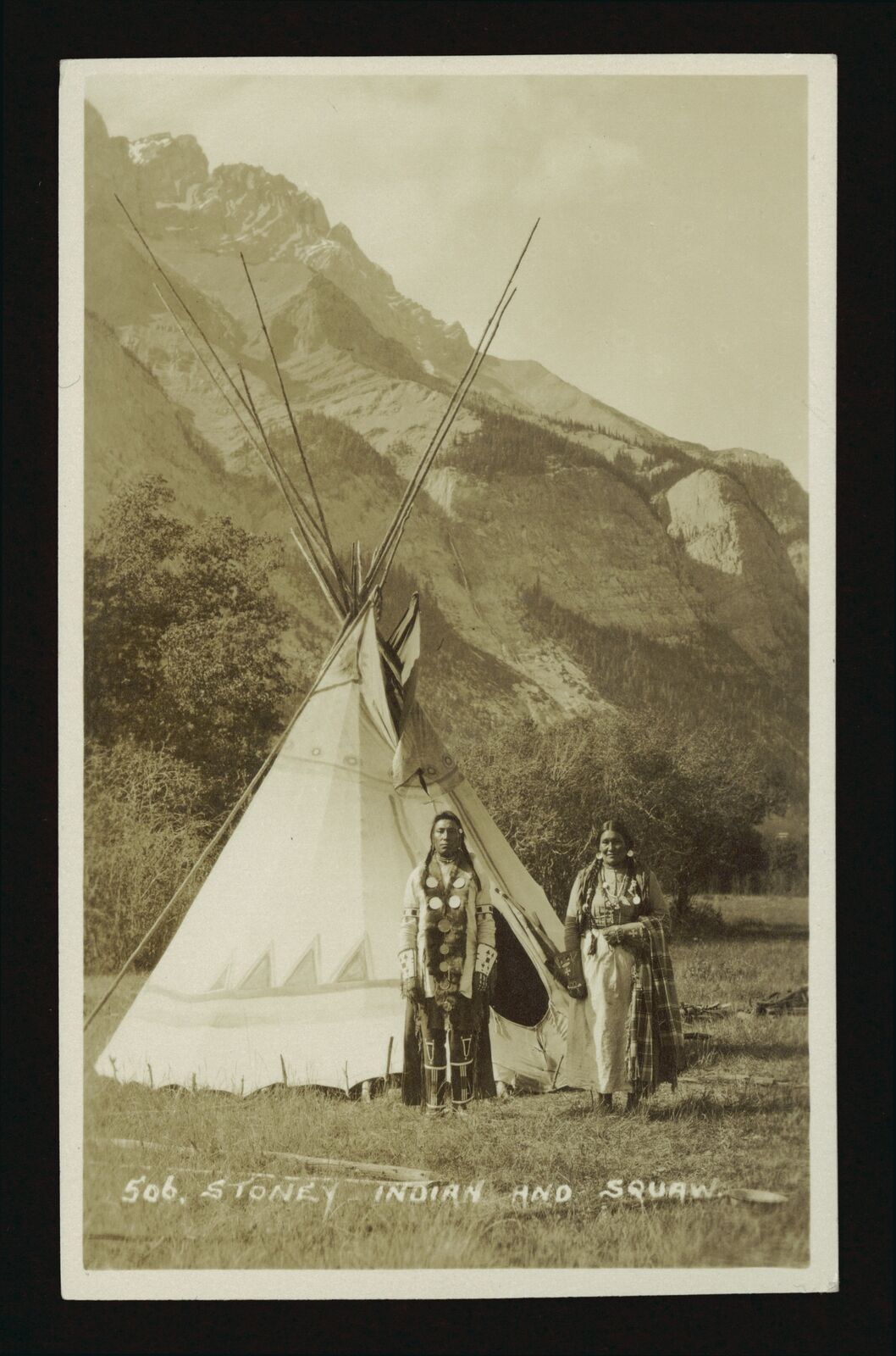 Stoney Indian and squaw - An image of an Aboriginal woman and man - Old Photo