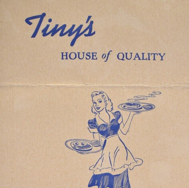 Vintage 1943 Tiny's House Of Quality Cafe Restaurant Menu Bremerton Washington