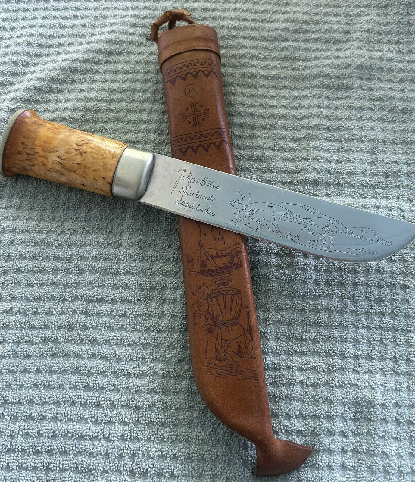 Vintage J. Marttiini Lapp Knife Fixed Finnish Leather Sheath Finland-Appears New