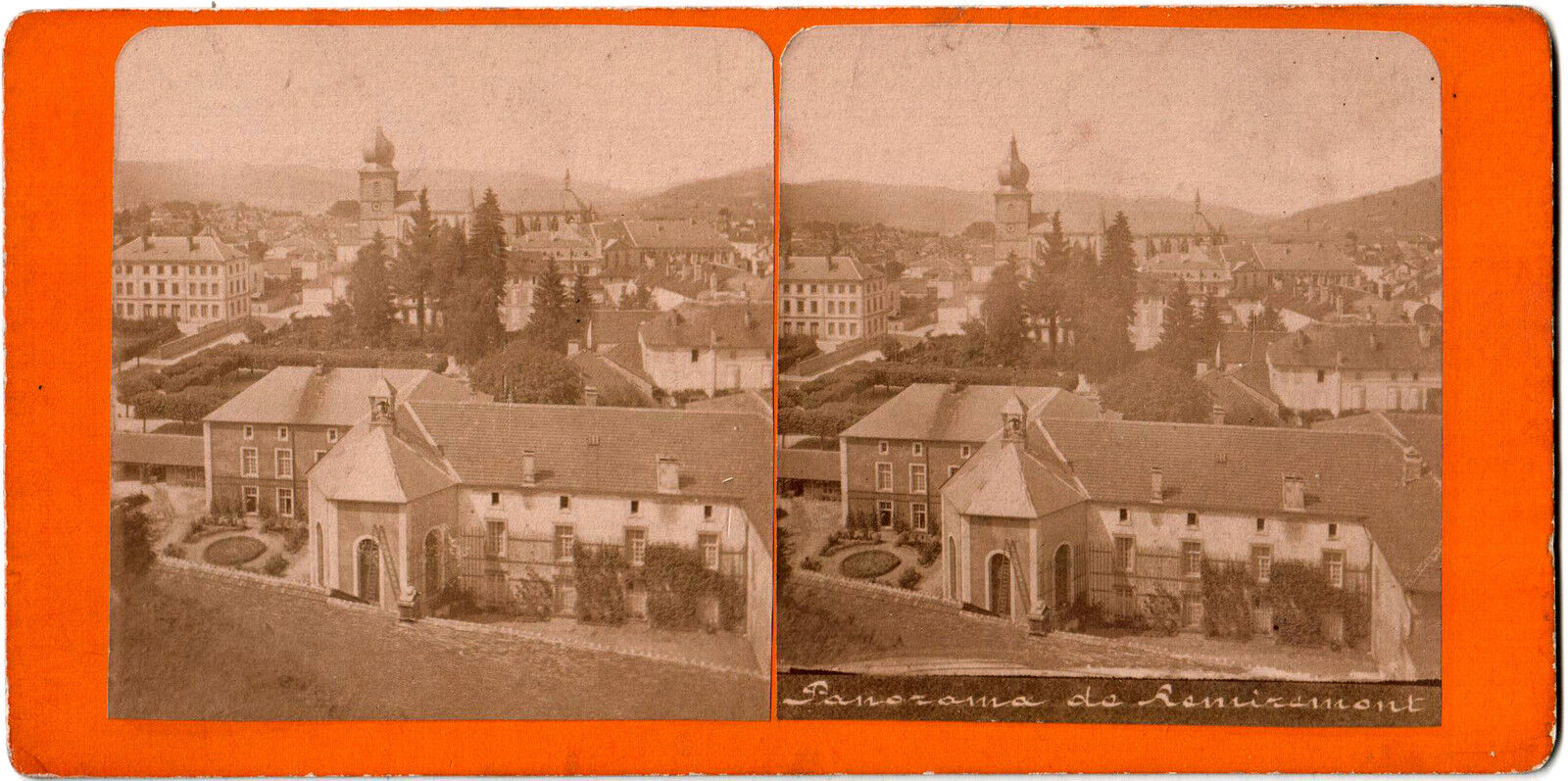Remiremont.Lorraine.Vosges.Grand Est.Panorama.Albuminated Stereo Photo.Stereoview.