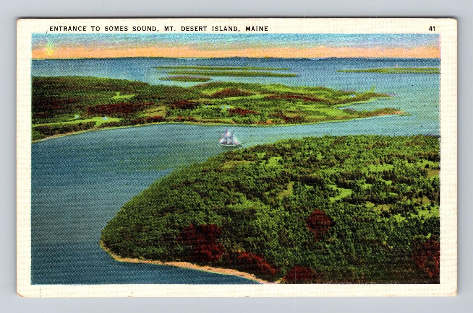 Mt Desert Island ME-Maine, Entrance to Somes Sound, Antique Vintage Postcard