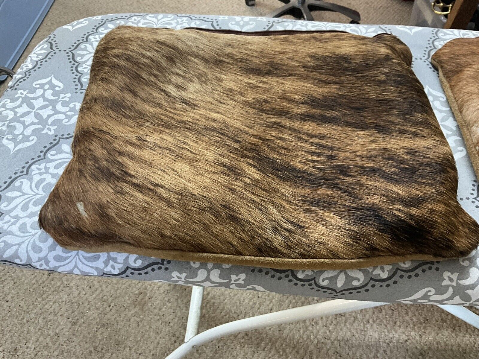 Pair Of Real Fur Pillow Covers 15x13 Leather Inside On One Side Vintage Preowned