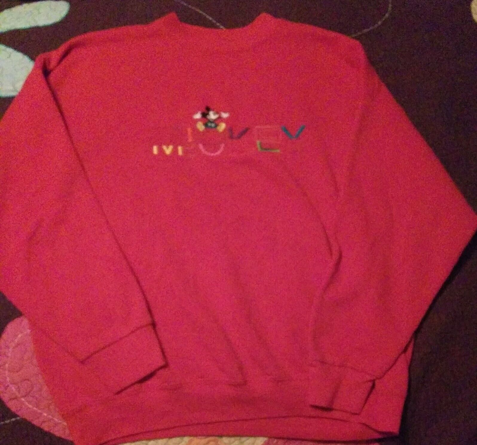 Vintage Disney Mickey Mouse Cotton Long Sleeve Sweat Shirt Sweater, Large, Red