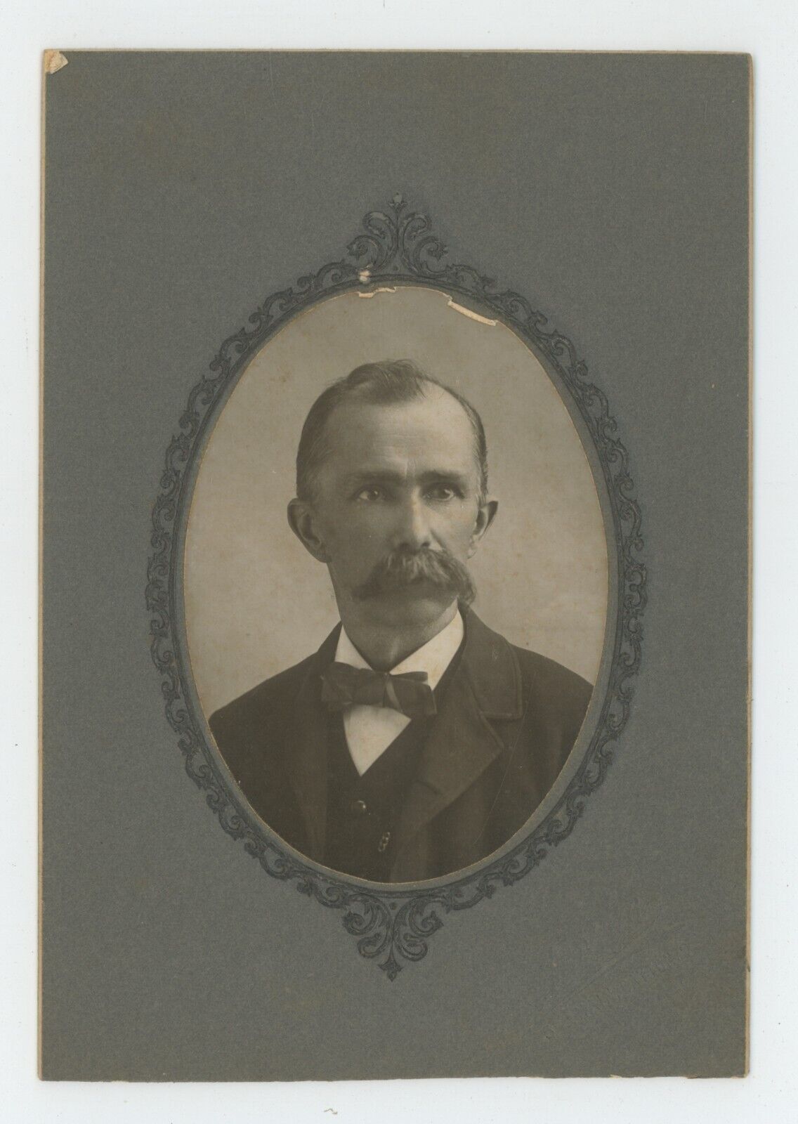 Antique c1900s Cabinet Card Older Man With Large Mustache Wearing Suit Dayton OH