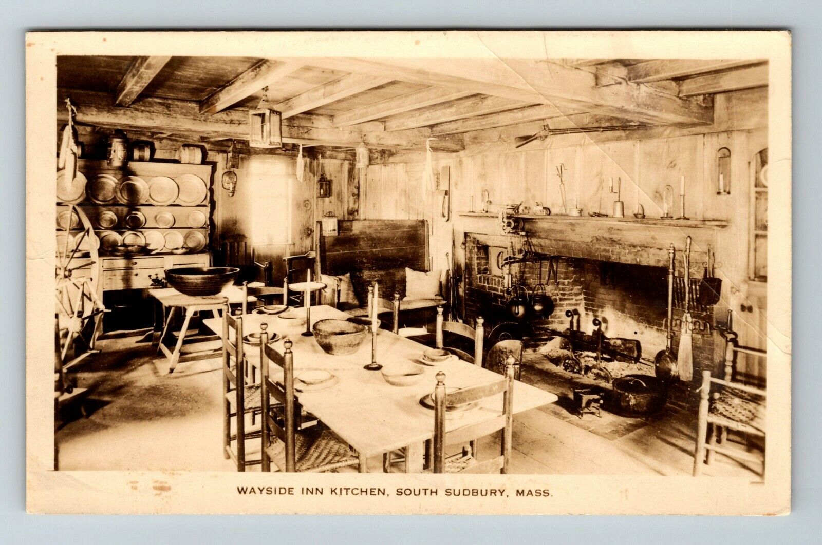 South Sudbury MA-Massachusetts, Wayside Inn Kitchen RPPC Vintage Postcard