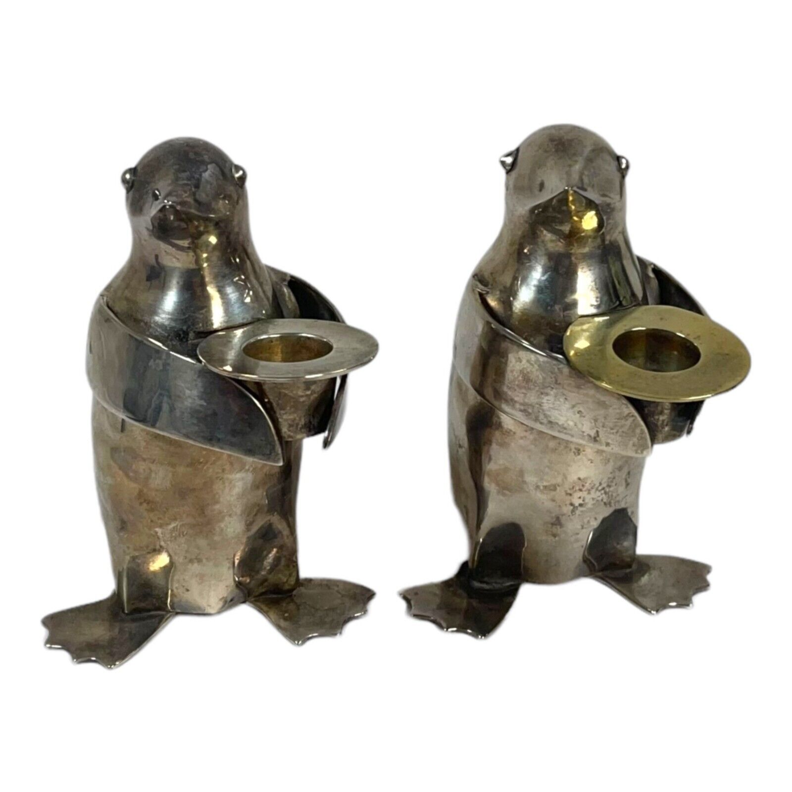 Restoration Hardware Vtg Set of 2 Penguin Candle Holders Silverplate Candlestick