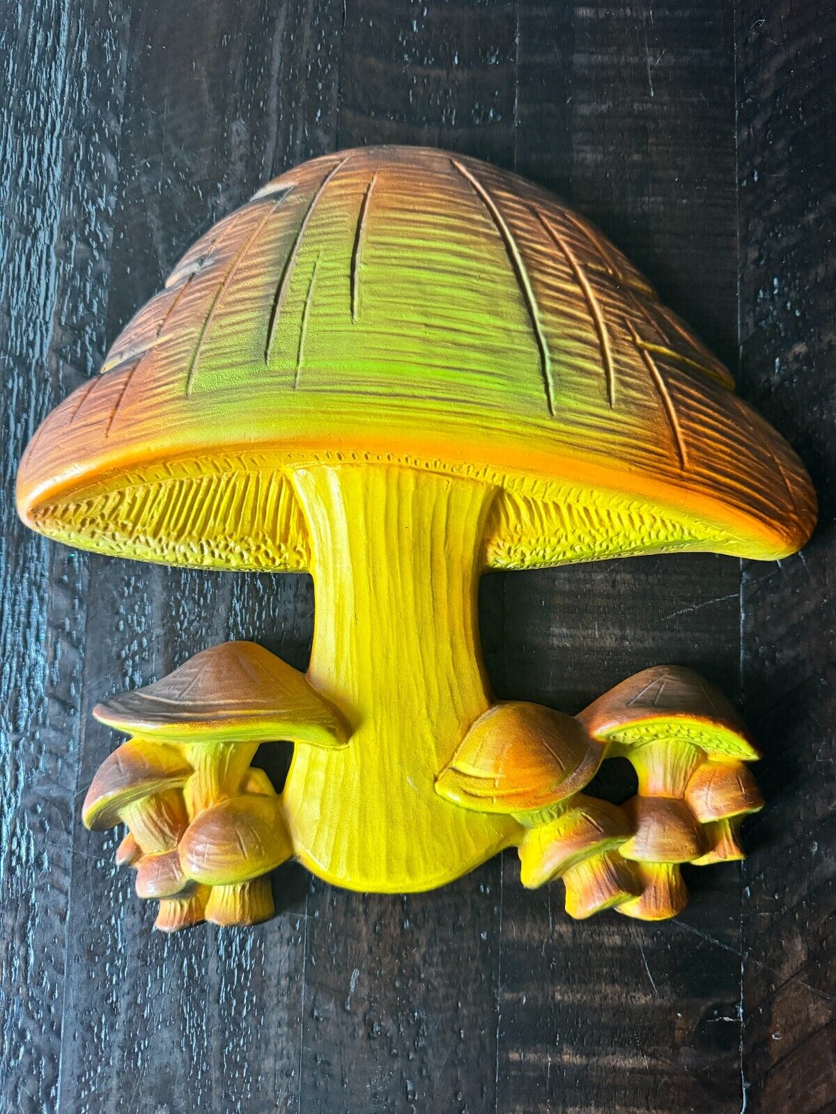 Vintage Mushroom Wall Plaque 3D Yellow Hippie 1970s USA Chicago 1971 Groovy