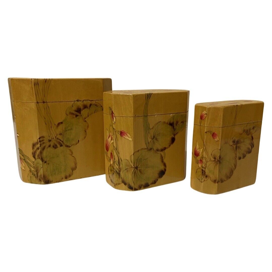 Vintage Chinese Wooden Floral Nesting Boxes