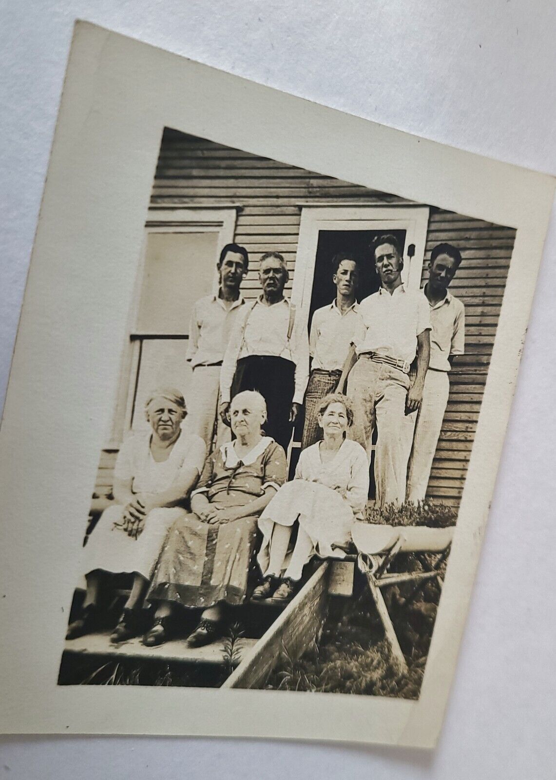 Vintage Real Photo Postcard Family Generations cut down to 2.5 x 3.5 Inch w Note