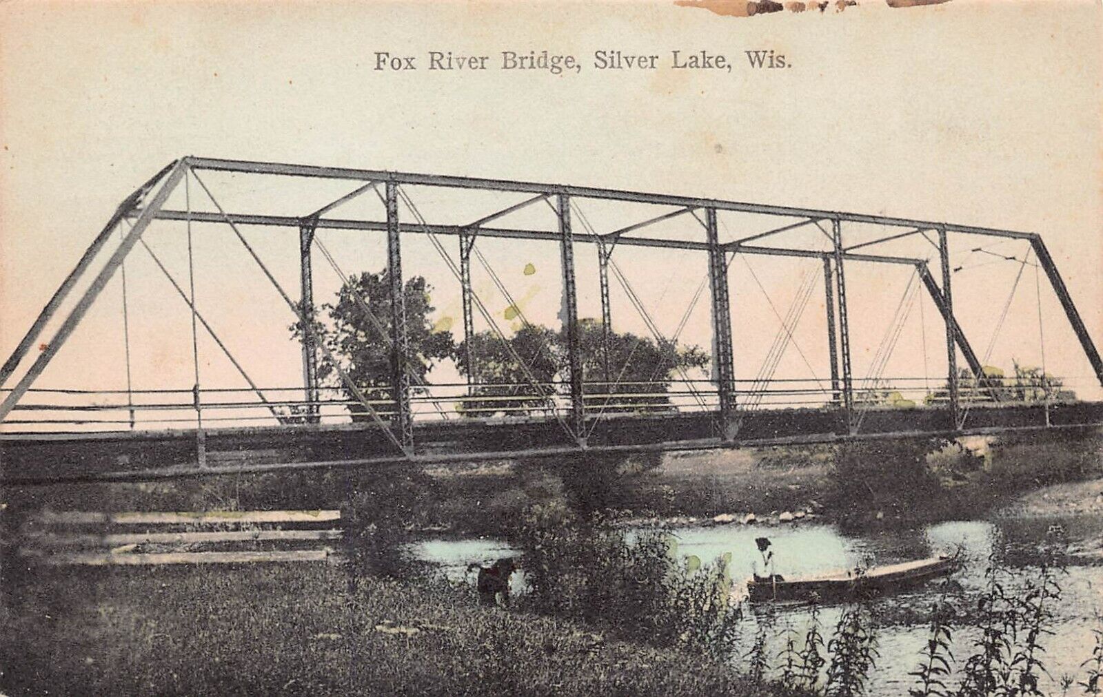 Silver Lake WI Wisconsin Fox River Bridge Kenosha Train Railroad Vtg Postcard B6