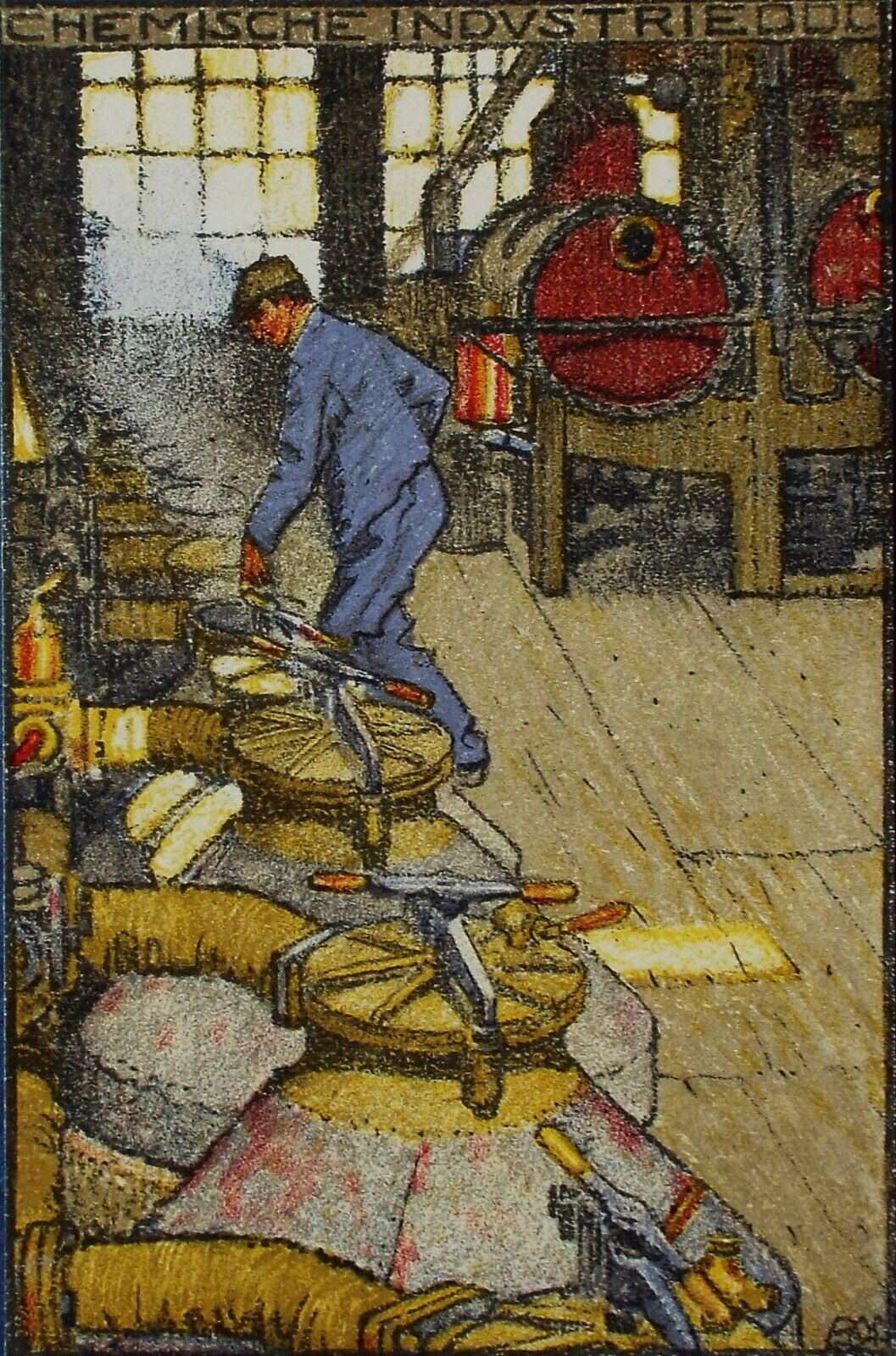 Fine Rare Chemical Industry Steam Machines 1914 Artist Signed Bern Switzerland