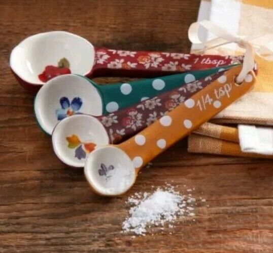 Pioneer Woman ~ Set of Four (4) Measuring Spoons ~ HARVEST Pattern ~ Stoneware 
