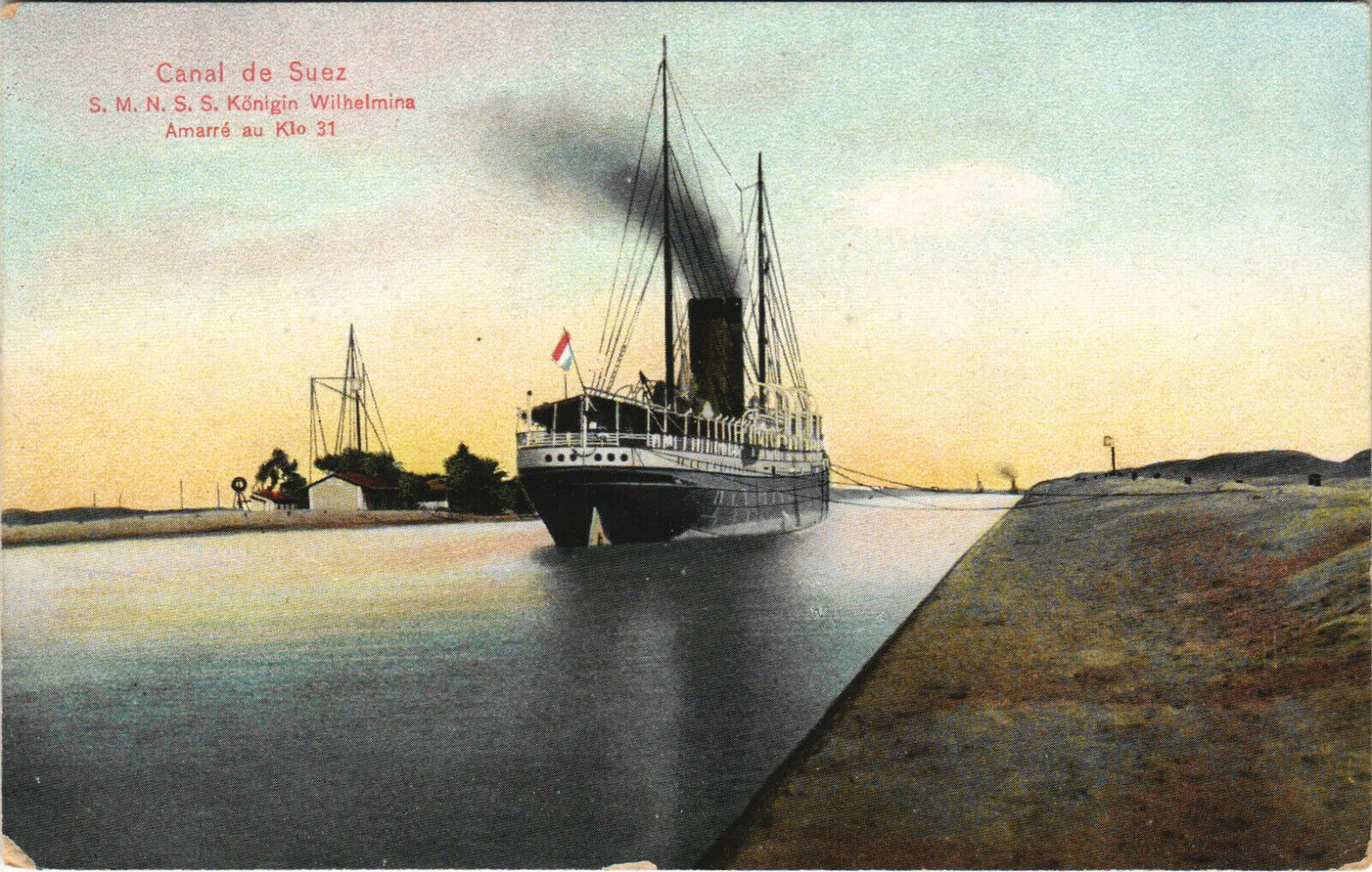 PC EGYPT, CANAL DE SUEZ, SMNSS QUEEN WILHELMINA, Vintage Postcard (b34692)