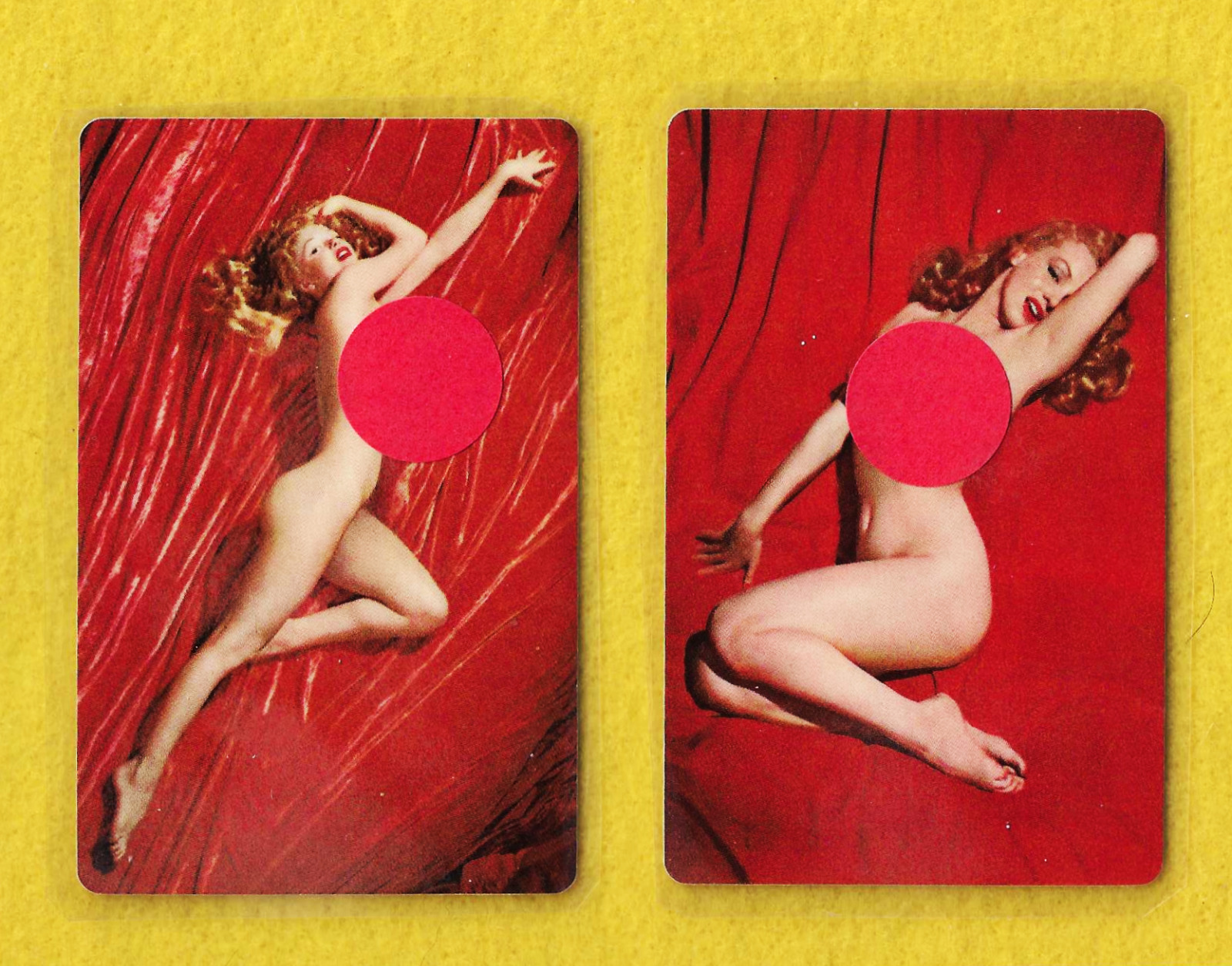 2 Vintage MARILYN MONROE Pinup Playing Card Magnets.  1949 Photos on 1976 Cards