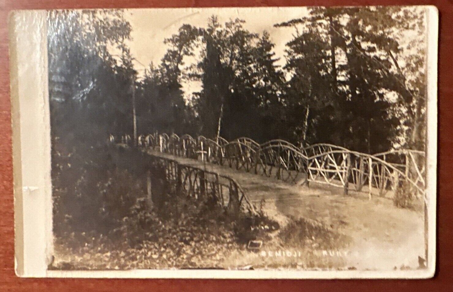 RPPC Rustic Bridge, Bemidji, Minnesota MN 4 cxls UDB 1906- L. Noble Larimore ND