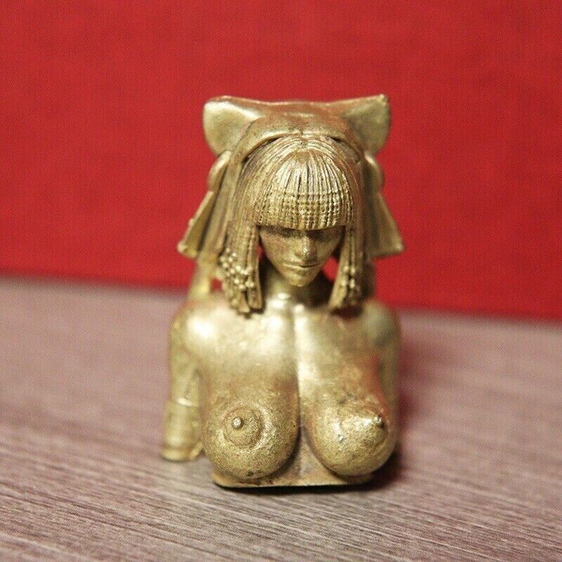 Yellow Brass Egyptian Queen Nude Statue Miniature Version Body Art Decorations