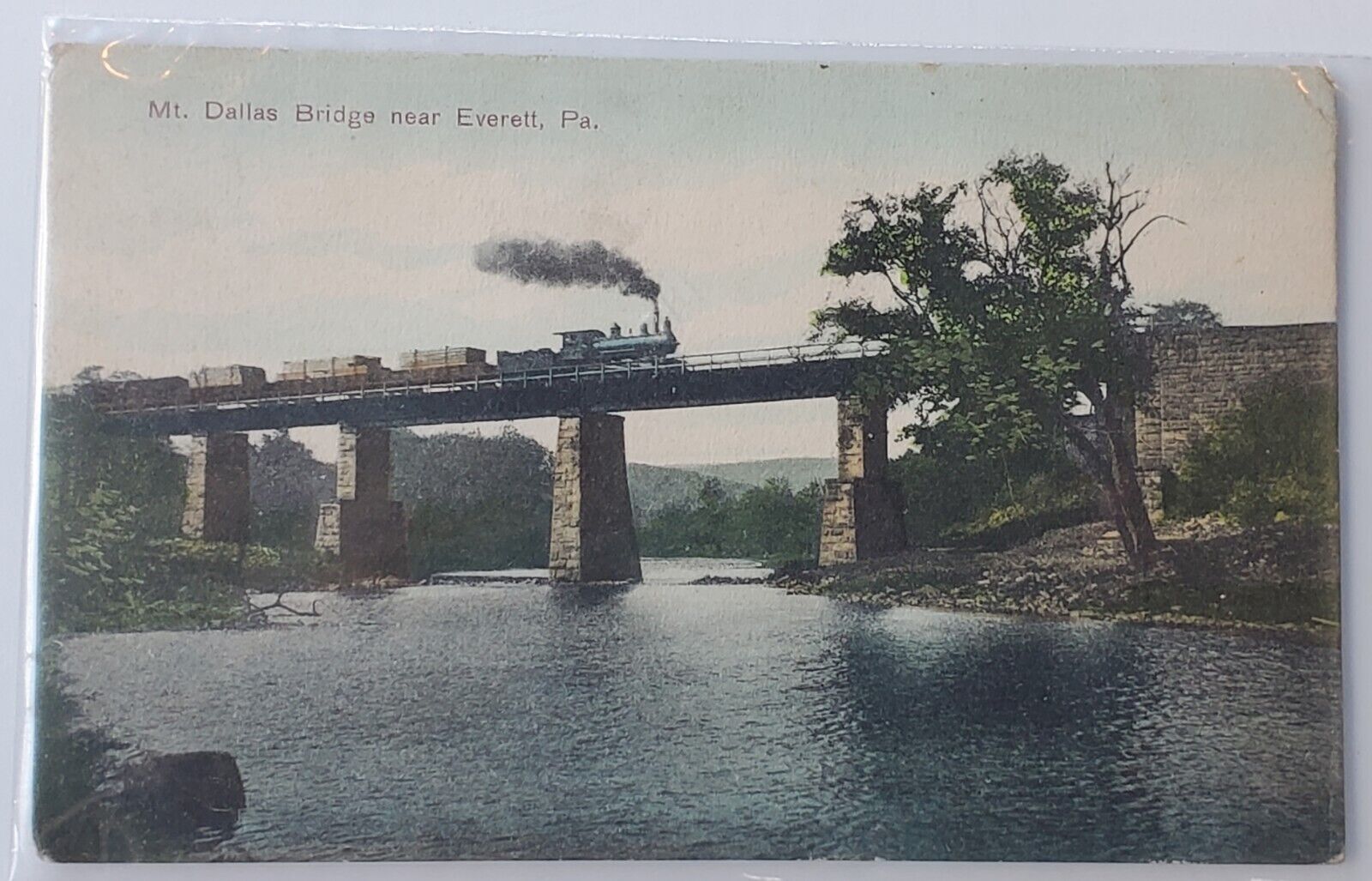Vtg 1909 Divided Back Postcard Mt Dallas Bridge Everett PA Steam Railroad Train 