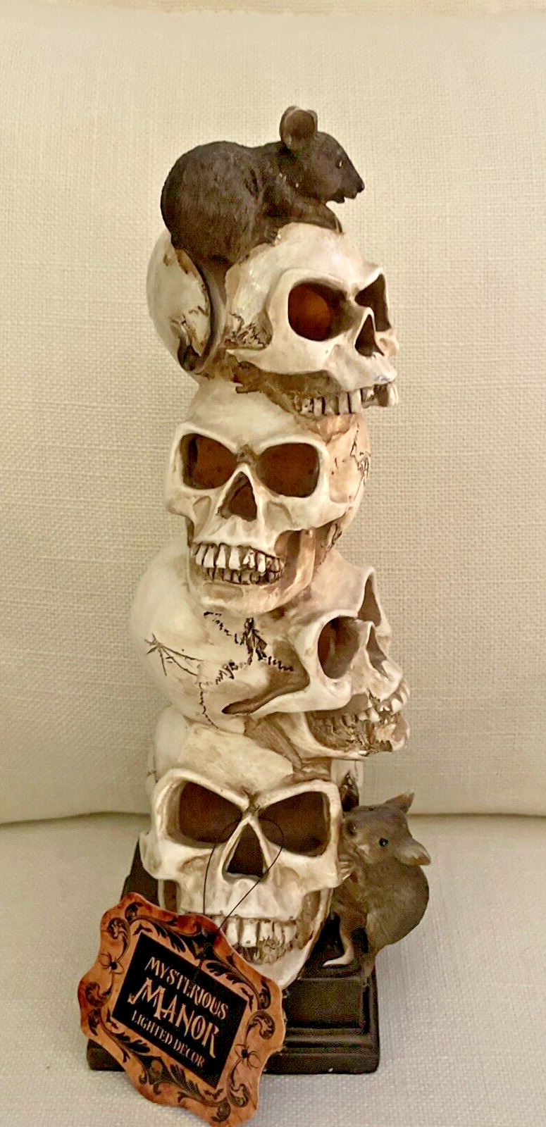 Mysterious Manor Stacked Skulls with Mice Halloween or Party Decor Resin 12 In