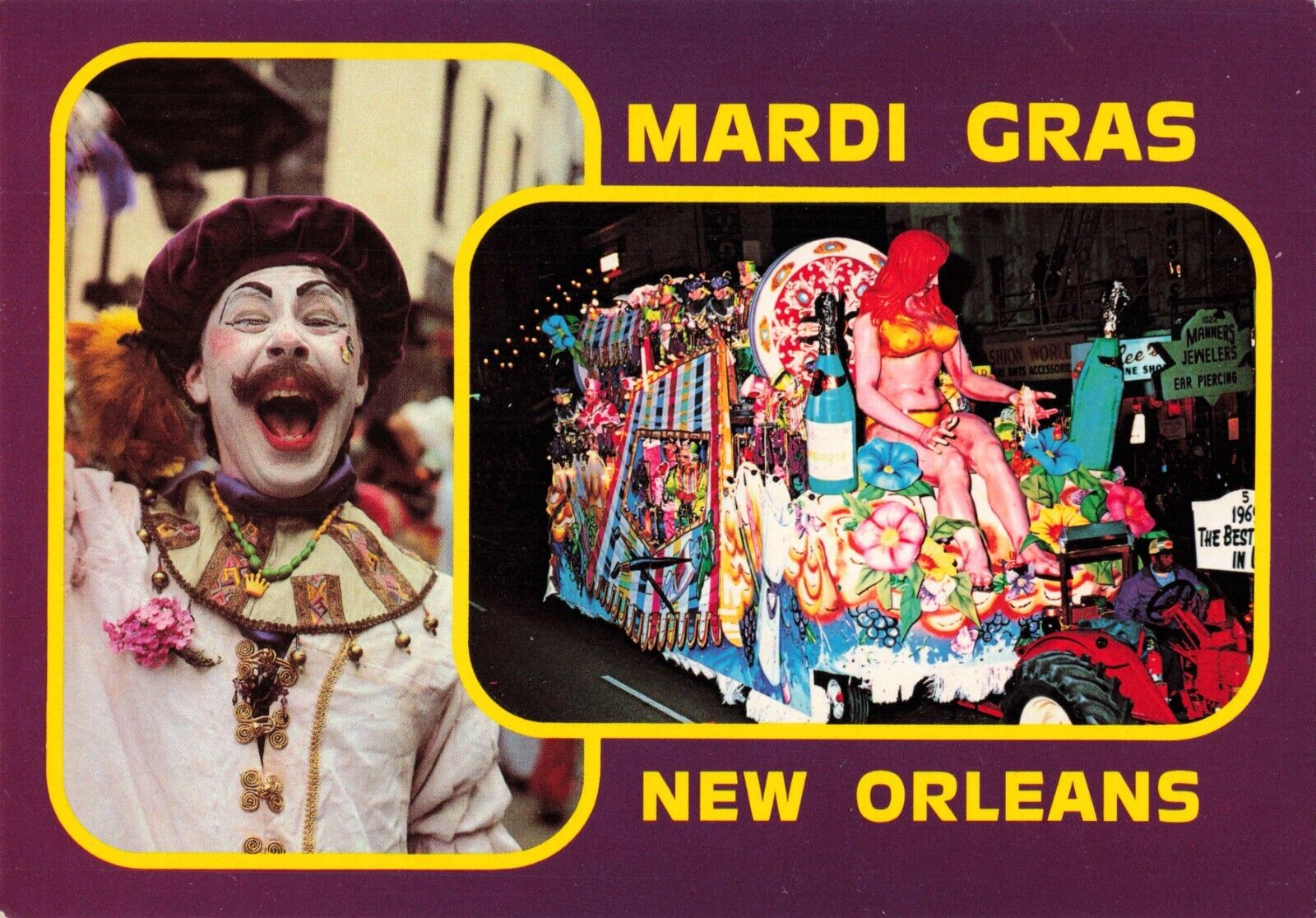 New Orleans LA Louisiana, Mardi Gras Parade Float Multi View, Vintage Postcard