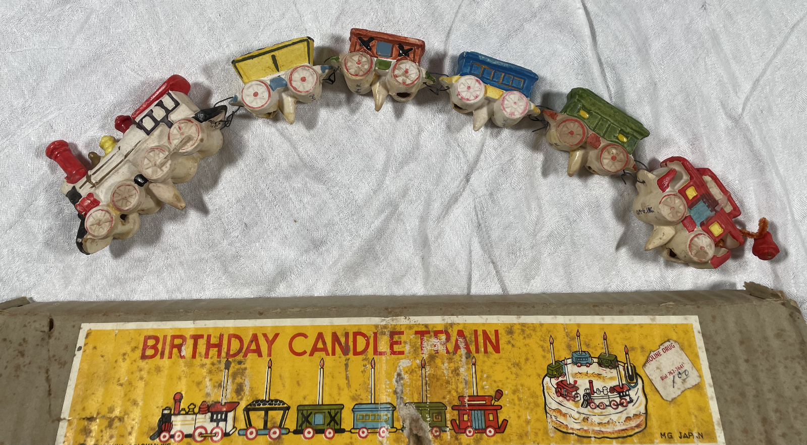 Vintage Birthday Train Candle Holder Ceramic Cake Topper w/box - 