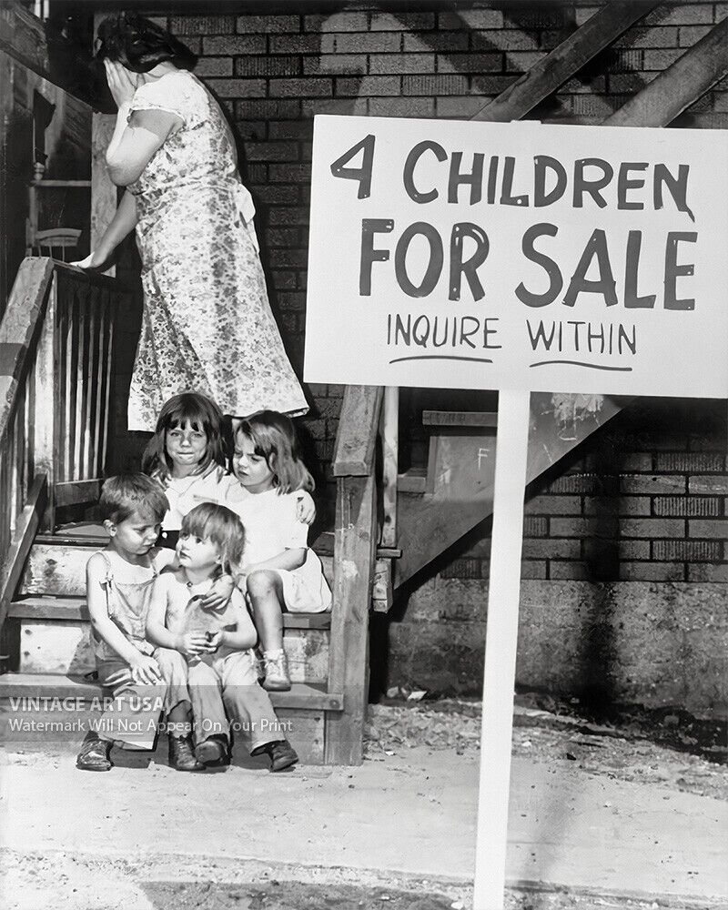 4 Children For Sale Vintage Photo - 1948 Chicago IL - Bizarre Tragic Odd Strange
