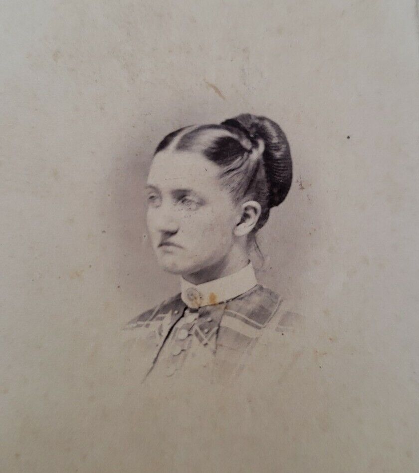 Madison, IN Civil War era CDV woman ID Anne Cooper w hair bun  by J.H. Chandler