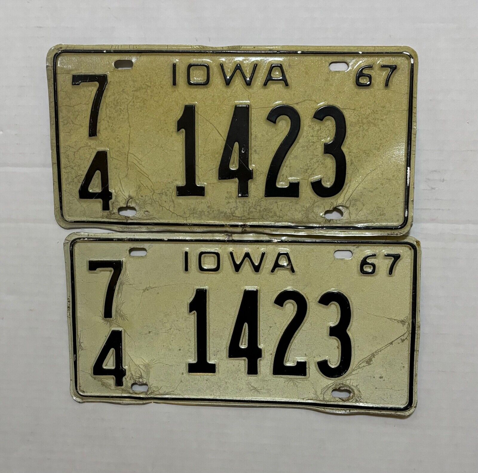 Pair of Vintage 1967 Iowa License Plates Palo Alto County