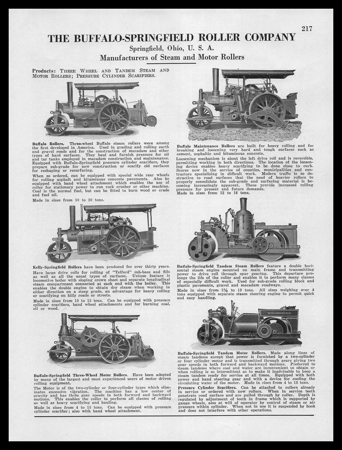 1926 The Buffalo Springfield Roller Company Ohio Steam & Motor Rollers Print Ad