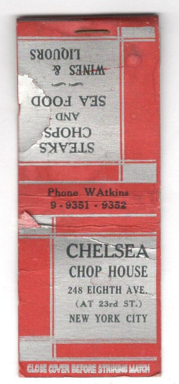 Chelsea Chop House 248 Eighth Avenue New York City Vintage Matchbook Cover LS10