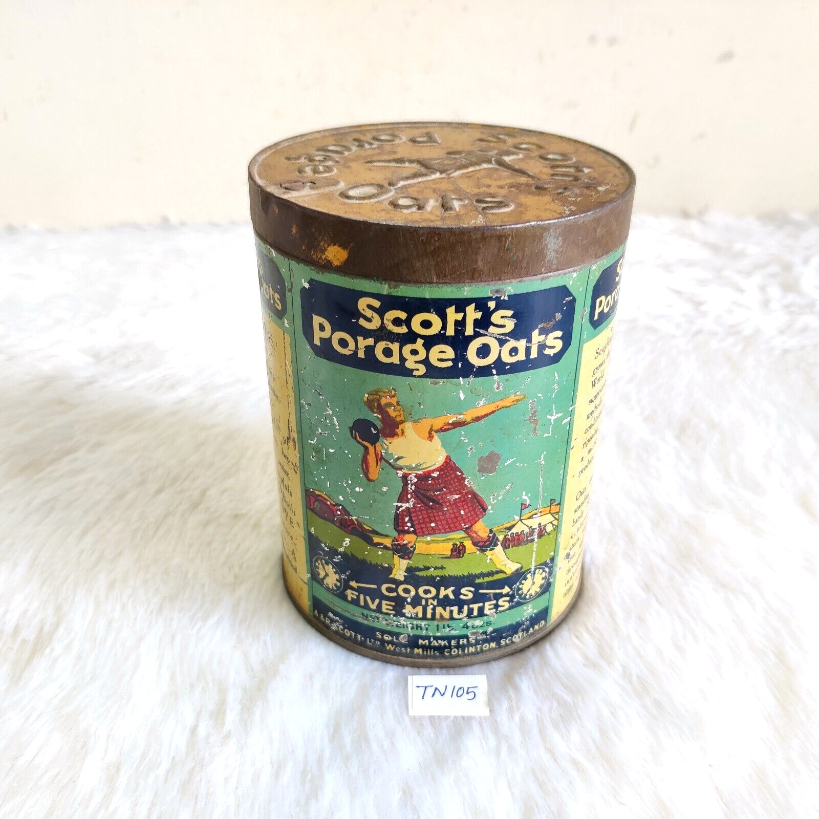 1930s Vintage A&R Scott Porage Oats Advertising Litho Tin Round Scotland TN105
