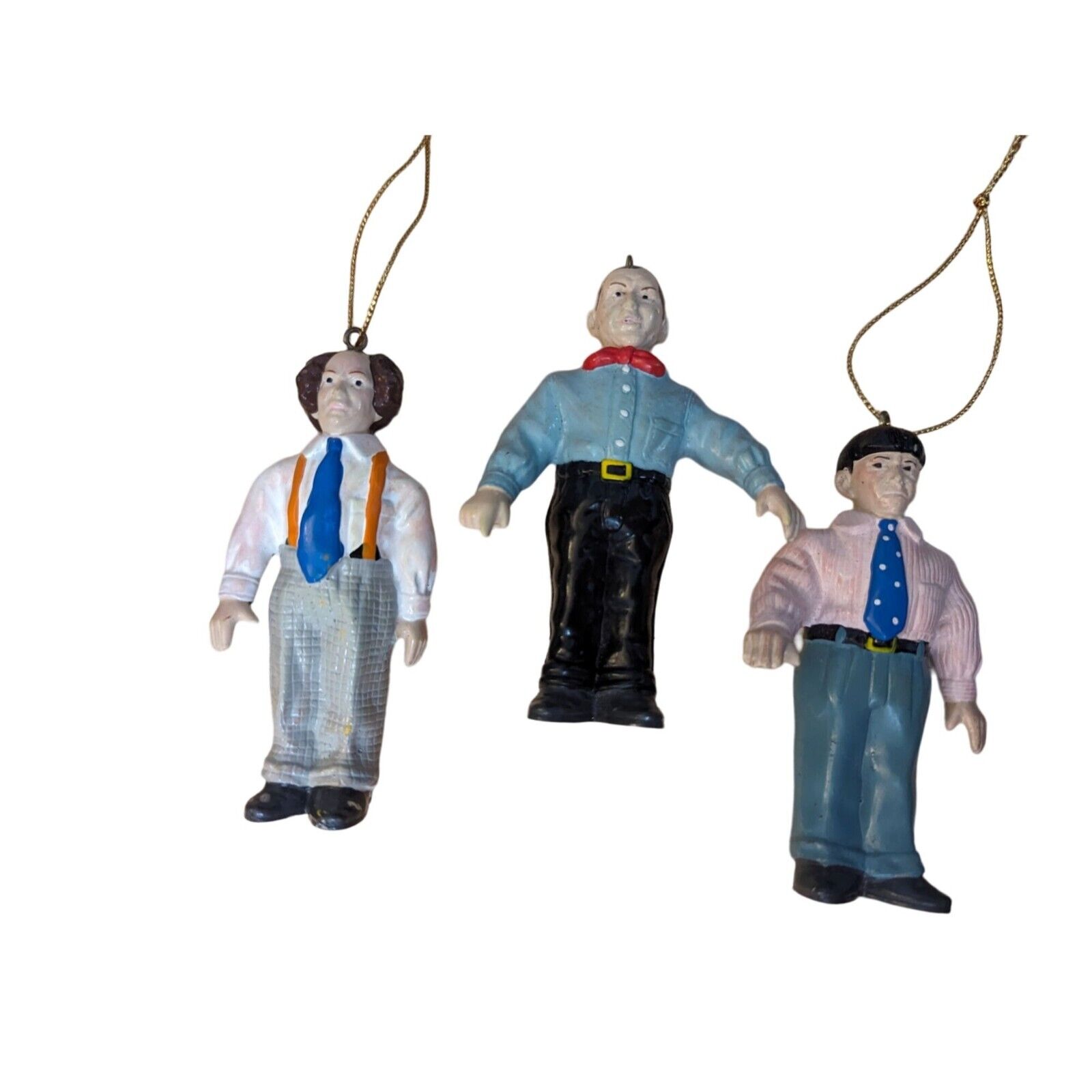 3 1991 Three Stooges 3.75 inch PVC rubberish Larry Moe & Curly figure ornaments