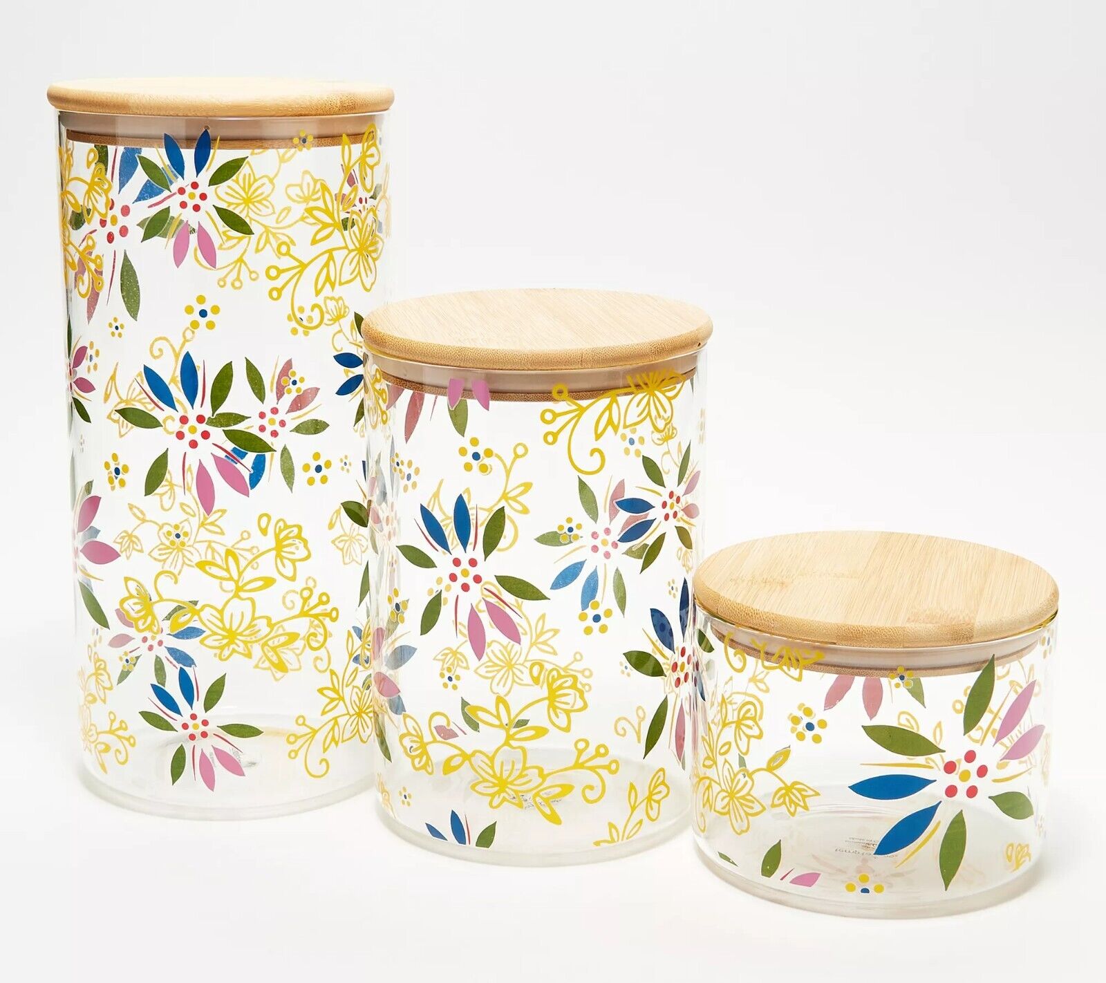 Temp-tations Classic Set of 3 Glass Canisters with Wood Lids Confetti