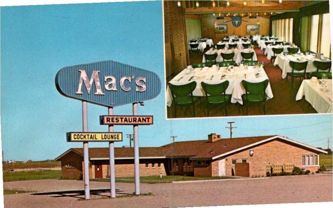Jamestown, North Dakota Postcard MAC'S RESTAURANT Banquet Room View c1960s